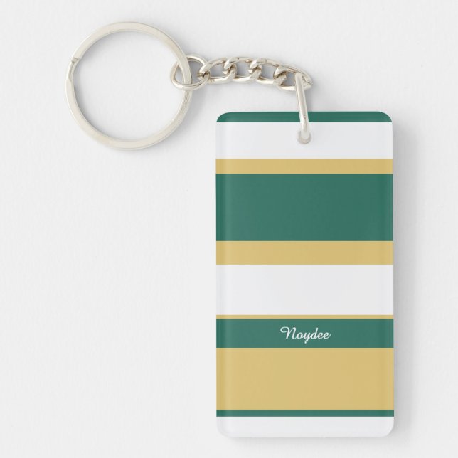 Porte-clefs Rayures asymétriques Lignes Vert Or Blanc (Devant)