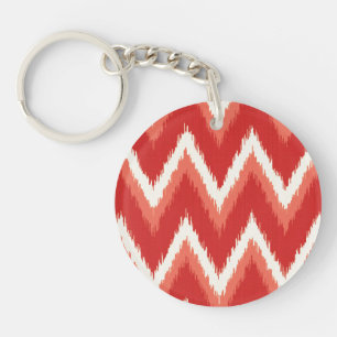 Porte-clefs Rayures Chevron Ikat - Orange Rouille et Blanc