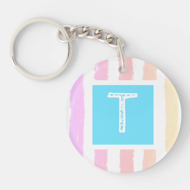 Porte-clefs Rayures d'aquarelle rose violet monogramme (Devant)