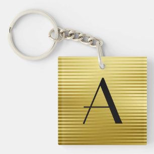 Porte-clefs Rayures de satin d'or d'art déco de monogramme