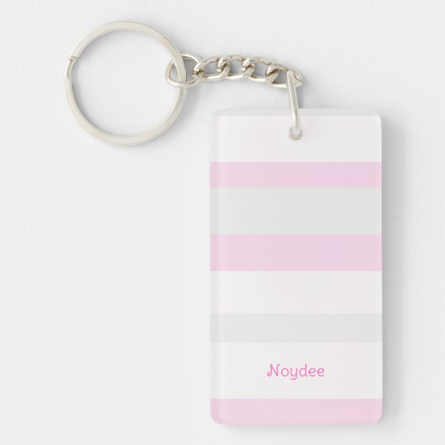 Porte-clefs Rayures horizontales Harmony Gris Rose Blanc (Devant)