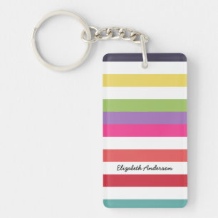 Porte-clefs Rayures horizontales larges d'arc-en-ciel Girly