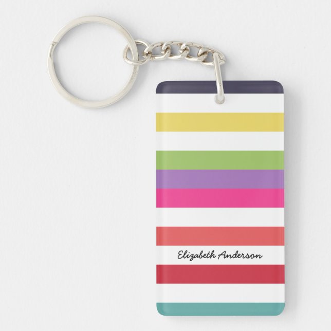 Porte-clefs Rayures horizontales larges d'arc-en-ciel Girly (Devant)