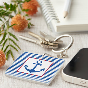 Porte-clefs Rayures Nautiques et Ancre Personnalisées Prépa