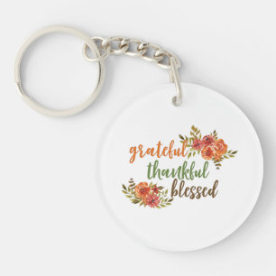 Porte-clefs Reconnaissante, Heureuse, Bienheureuse Typographie