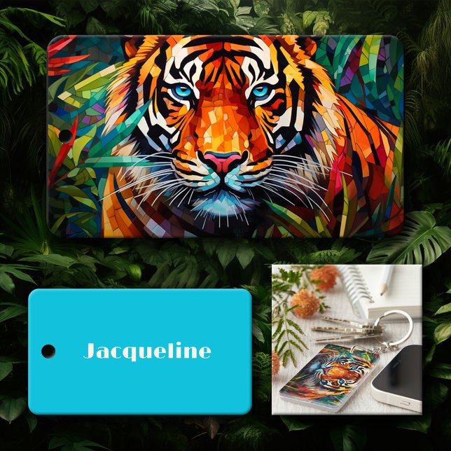 Porte-clefs Rectangle acrylique de tigre Abstrait nommé (Créateur téléchargé)