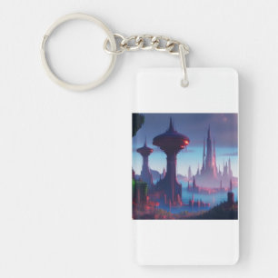 Porte-clefs Rectangle acrylique porte - clé avec ville futuris
