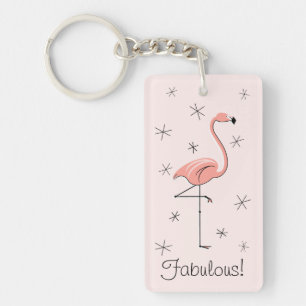 Porte-clefs Rectangle acrylique rose Flamant rose 'Fabulous'
