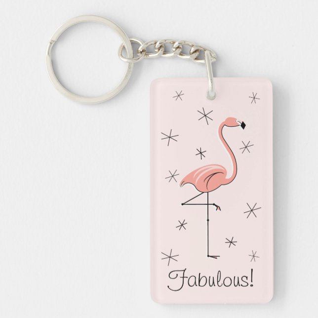 Porte-clefs Rectangle acrylique rose Flamant rose 'Fabulous' (Devant)