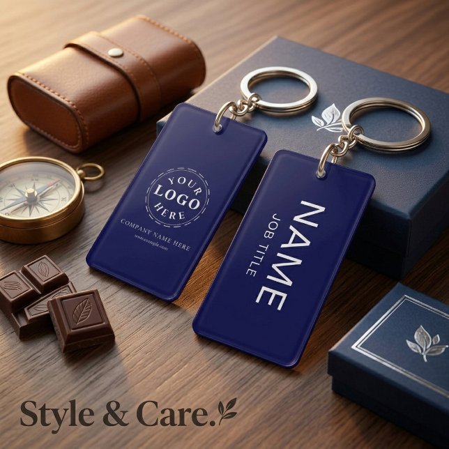 Porte-clefs Rectangle bleu foncé personnalisé (recto-verso) (Personalize Dark Blue Rectangle (double-sided) Keychain)