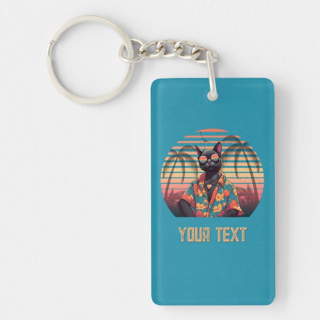 Porte-clefs Rectangle d'attitude de chat Tropical intemporel (Devant)