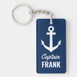 Porte-clefs Rectangle nautique avec nom de capitaine de bateau