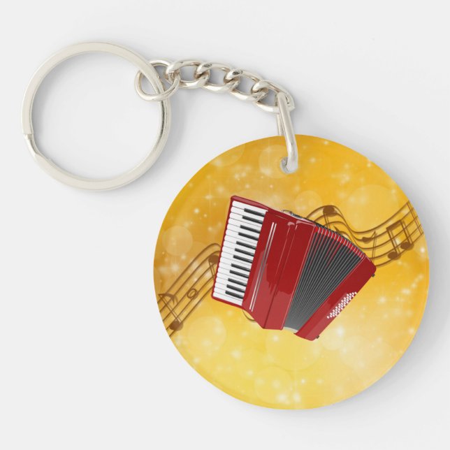Porte-clefs Red Accordion, Notes musicales sur Gold Arrière -  (Devant)
