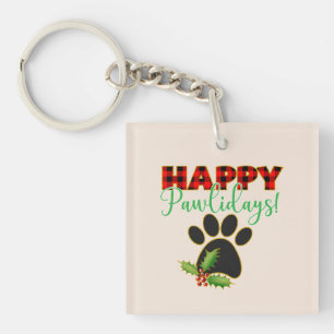 Porte-clefs Red Buffalo Plaid Empreinte de patte Christmas
