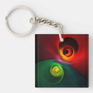 Porte-clefs Red Green Yin Yang Moderne Motif d'art Abstrait #2