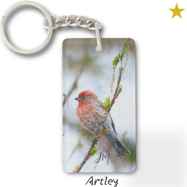 Porte-clefs Red House Finch Peinture d'oiseaux (Créateur téléchargé)