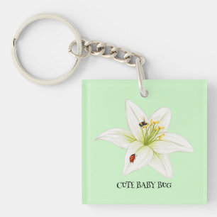 Porte-clefs Red Ladybug rose Lily Flower nom personnalisé fill