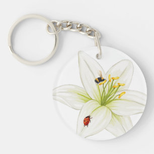 Porte-clefs Red Ladybug rose Lily Flower nom personnalisé fill