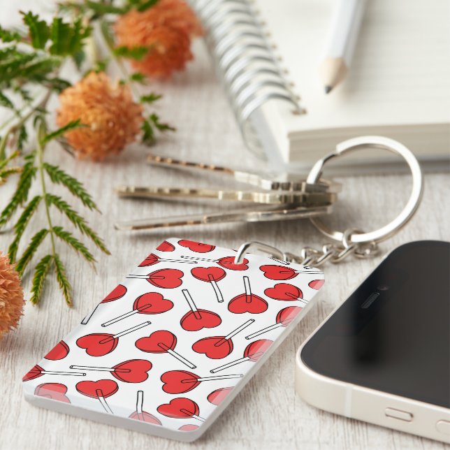 Porte-clefs Red Lollipops, Heart Lollipops, Lollipop Pattern (Devant droit)