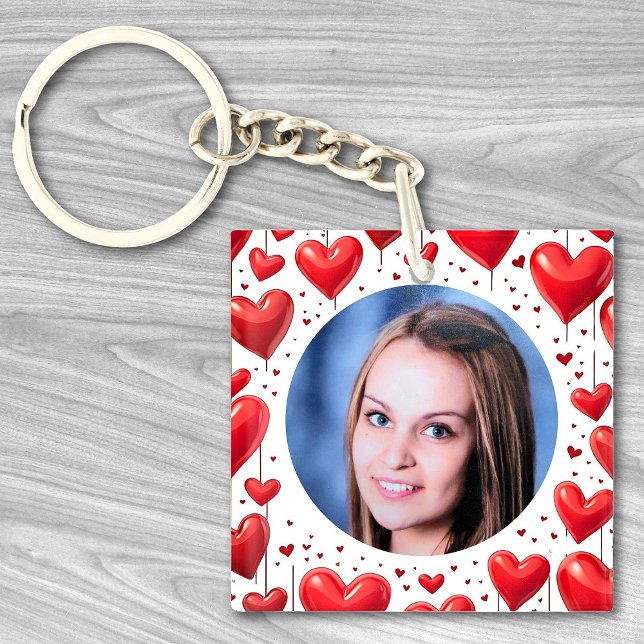 Porte-clefs Red Love Hearts Photo personnalisée (Créateur téléchargé)