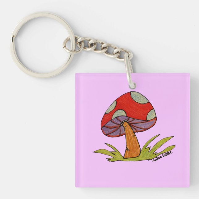 Porte-clefs Red Mushroom with purple background (Devant)