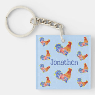 Porte-clefs Red Rooster Chickens Boys Joyeux Anniversaire Nom