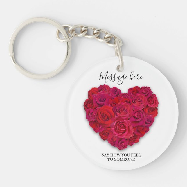 Porte-clefs Red Rose Heart Romantic Minimalist Custom Text (Devant)