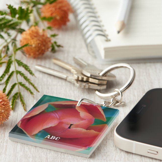 Porte-clefs Red Tulip Macro Photo Personalized Acrylic Keyring (Devant Droit)