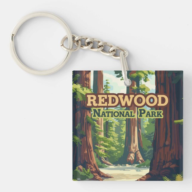 Porte-clefs Redwood National Park California Tree Retro (Devant)