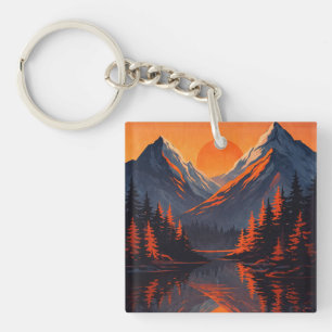 Porte-clefs Reflet de coucher de soleil de montagne Ciel orang