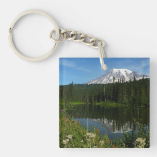 Porte-clefs Reflet du lac du mont Rainier avec des fleurs sauv