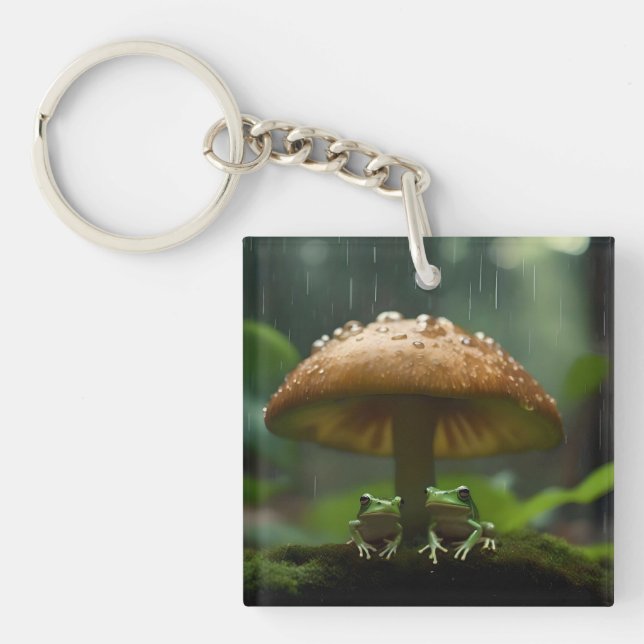 Porte-clefs Refuge Rainy Day : Frogs Shelter Sous Champignons (Devant)