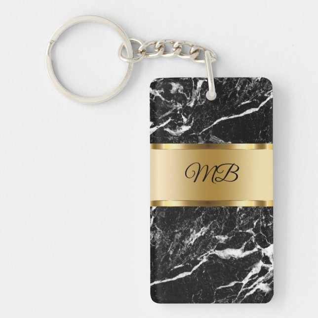 Porte-clefs Regard chic de pierre de marbre de monogramme (Devant)