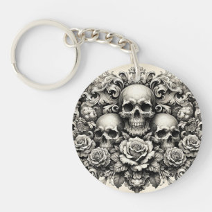Porte-clefs Regard vintage gothique élégant crânes et roses