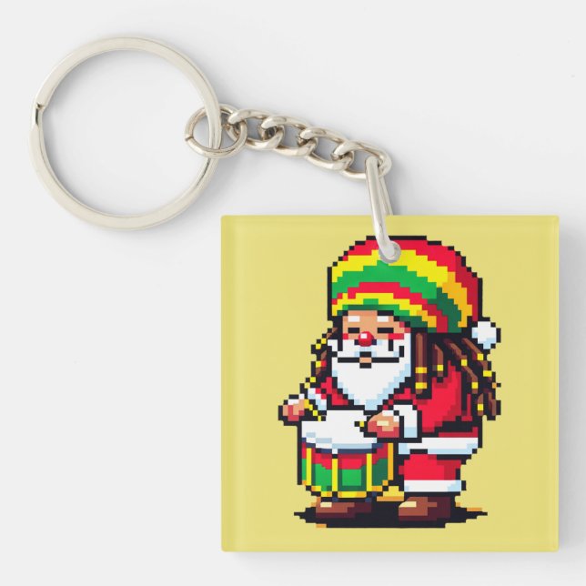 Porte-clefs Reggae Père Noël Drummer Fun Pixel Art Christmas M (Devant)