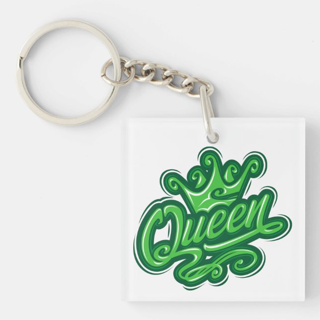 Porte-clefs Reine avec couronne, conception de la typographie (Devant)