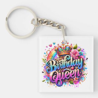 Porte-clefs Reine d'anniversaire arc-en-ciel floral