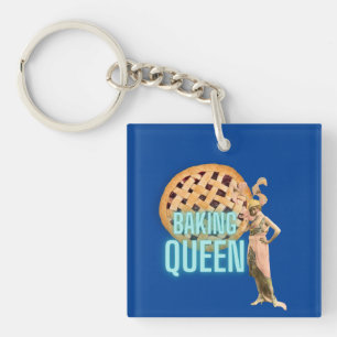 Porte-clefs Reine de la pâtisserie vintage sur fond bleu