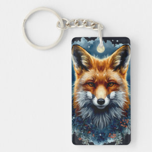Porte-clefs Renard Aesthetic Lune Forestière Aquarelle