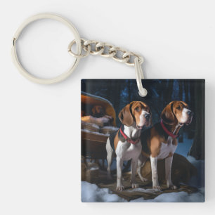 Porte-clefs Renard américain de Noël sur un traîneau enneigé