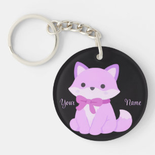 Porte-clefs Renard avec un nœud papillon violet Mignon Kawaii