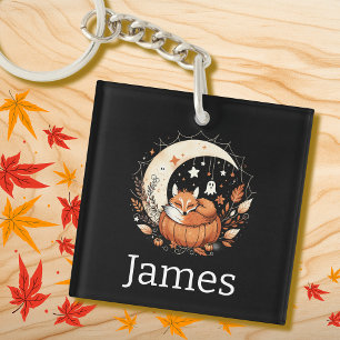 Porte-clefs Renard d'Halloween personnalisé et fantôme