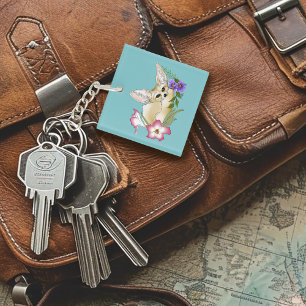 Porte-clefs Renard Fennec Fleurs Rose Violet Mignon Bleu Botan
