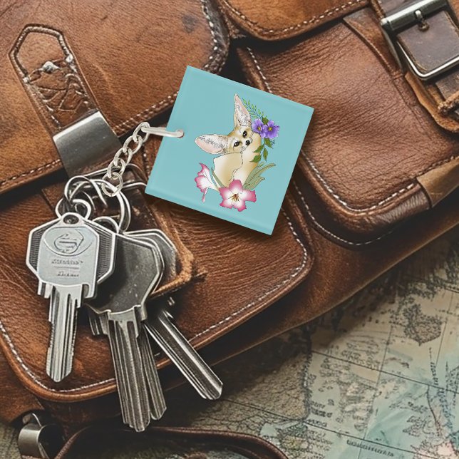 Porte-clefs Renard Fennec Fleurs Rose Violet Mignon Bleu Botan (Créateur téléchargé)