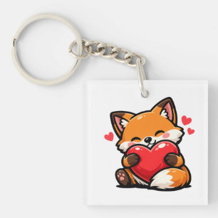 Porte-clefs Renard Mignon Enlaçant un Cœur – Animal de l'Amour