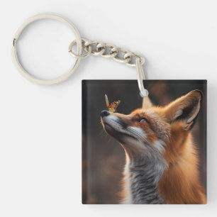 Porte-clefs Renard mou avec papillon assis sur son nez