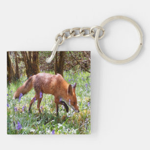Porte-clefs Renard roux Campanules bois faune animal cadeau