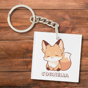 Porte-clefs Renard Sourire Mignon Personnalisé Nom