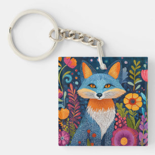 Porte-clefs Renard Vibrant Point Art Au Milieu De Flore Luxuri