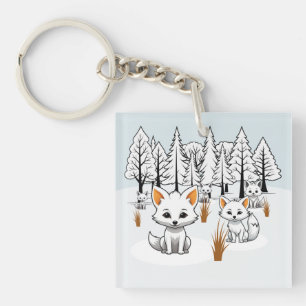Porte-clefs Renards arctiques - Paysage hivernal